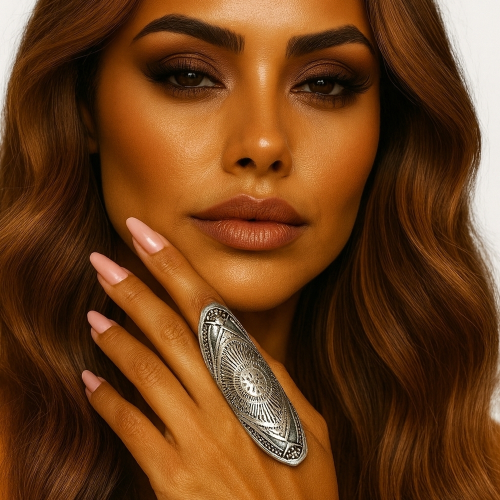 Antiqued Silver Tribal Ring, Ethnic, Large